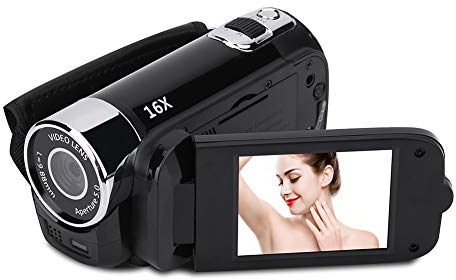 Tosuny Camara Video HD Camara de Video 720P Camcorder Video 2.4inch Screen Pequeñas Digital Cámara DV Visión Nocturna 16X Zoom Vlogging Cámara con Pantalla de rotación de 270 Grados(Negro)