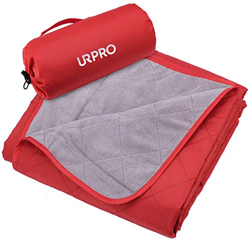 URPRO Warme wasserdichte Decke Fleecedecke Campingdecke Picknickdecke Außendecke mit Tragetasche für Stadion, Picknick, Camping, Strand, Hunde, Sofa ROT