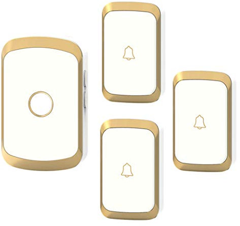 LIUXIUER Wireless Doorbell Waterproof, 4 Volume Levels/300M (984FT) Range Wall Plug-In Cordless Doorbell, 3 Transmitters And 1 Receiver, 36 Volume Ringtones/Intelligent Flashing Light Remind,Gold