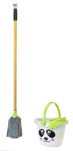 Vigar Juego de Fregona y Cubo para Niños, Set de Limpieza Infantil, Mopa de Microfibra y Cubeta para Trapear con Exprimidor, Trapeadores para Limpiar Piso, Panda