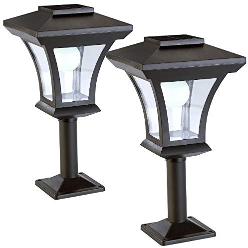 Lunartec Solar Mauerleuchte: 2er-Set Solar-LED-Standleuchten im Laternen-Design, 45 lm, 0,3 Watt (Sockel-Solarleuchten, Solarleuchte Standleuchte, Kabellose Stehlampe)