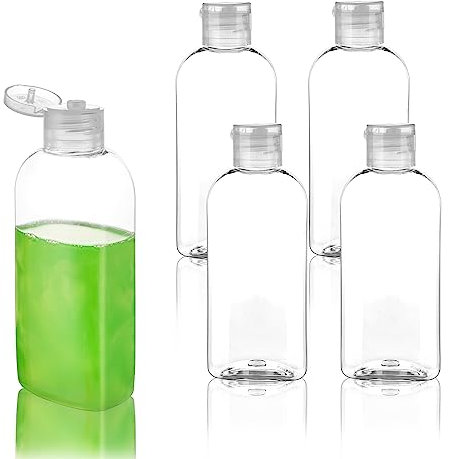 Clear Plastic Empty Squeeze Bottles 5 Pack 3.4oz/100ml with Flip Cap TSA Travel Bottle for Shampoo, Conditioner & Lotion (5 Counts)