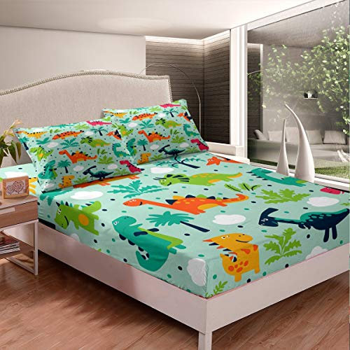 Juego de sanas de Dinosaurio para NIS y NIS con Estampado de Dinosaurios de Dibujos Animados Sana Bajera con patr de Animales de la Selva Juego de Cama para decoraci de habitaci 2 Hojas de Tama indiv