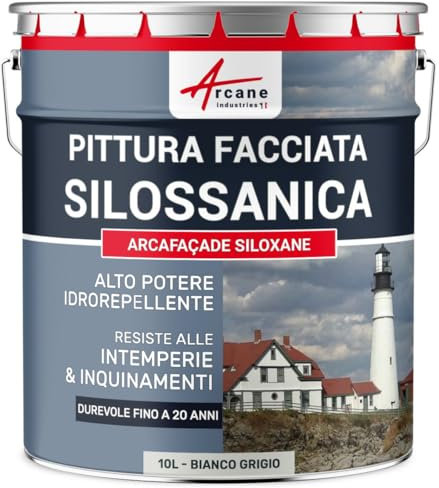Peinture Facade Siloxane Hydrofuge - ARCAFACADE SILOXANE 10 L (+ ou - 60 m² en 1 couche) - Blanc Gris - RAL 9002 - ARCANE INDUSTRIES