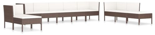 vidaXL Gartenmöbel 10-TLG. mit Auflagen Lounge Sofa Garten Garnitur Sitzgruppe Sitzgarnitur Gartenset Gartensofa Ecksofa Mittelsofa Poly Rattan Braun