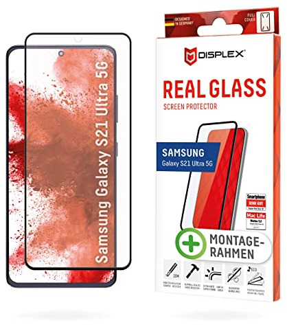 Displex Full Cover Panzerglas (10H) für Samsung Galaxy S21 Ultra 5G, Eco-Montagerahmen, volle Displayabdeckung, Tempered Glas, Kratzer-resistente Schutzfolie, hüllenfreundlich