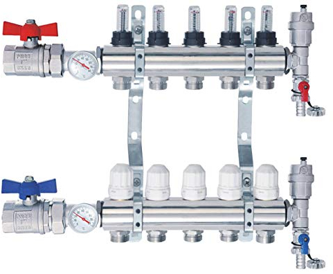 Nordic Tec Heizkreisverteiler mit Kugelhähne Flussmesser Topmeter Thermometer 5 Heizkreise (5 Heizkreise)