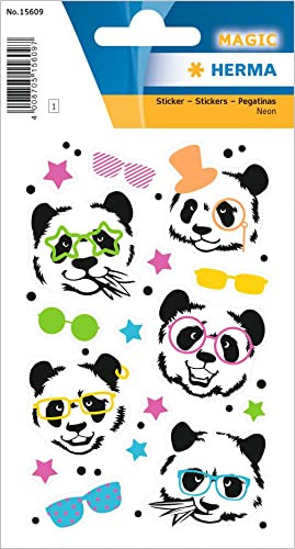 HERMA 15609 Aufkleber Panda klein groß, 15 Stück, Tiere Sticker mit lustigen Pandabär Motiv, Kinder Etiketten für Fotoalbum Tagebuch Poesiealbum Scrapbooking Geburtstag Dekoration Briefe DIY Basteln
