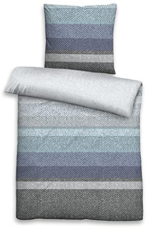 biberna 0003632 Bettwäsche Garnitur mit Kopfkissenbezug Komfort-Feinbiber 1x 200x200 cm + 2x 80x80 cm, blau