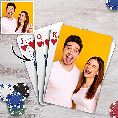 VEELU Personalisierte Spielkarten mit Foto Plastik Wasserdicht Pokerkarten mit Bedrucken Bild Kartenspiel mit Erwachsene Familie Freund Kinder Casino
