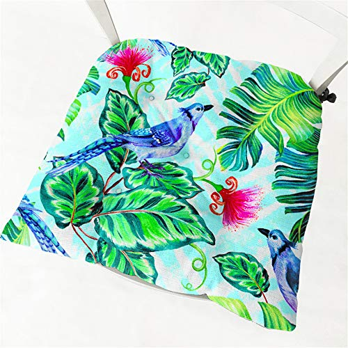 Hiseng 2er-Set Sitzkissen Tatami Stuhlkissen Quadrat Blume Vogel Druck Weiches Dickes Matratzenkissen Bodenkissen Sitzpolster für Esszimmer/Küche/Terrasse/Stuhl/Bank, 40x40cm (Blau)