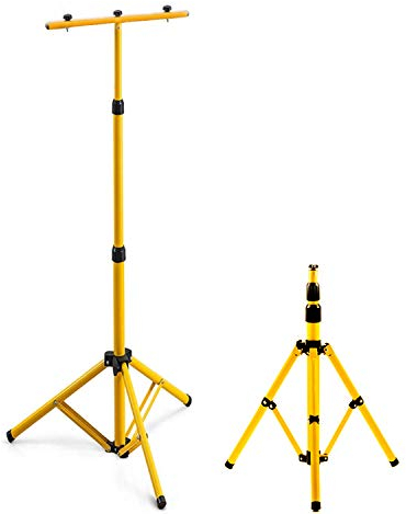 EINFEBEN Stativ für Baustrahler, Teleskop Stativ, Gelb, Höhenverstellbar Strahler StahlStativ, Trägerteil für 2 or 3 Strahler