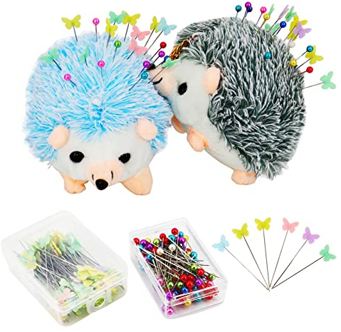 SolidGnik 2 Igel Nähnadelkissen mit 200 Stück Nähnadeln Set zum Nähen DIY Projekte