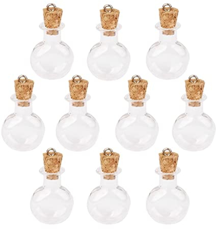 Lot de 10 Petits Pots Ronds Plats en Verre Fioles Bouchon Liège