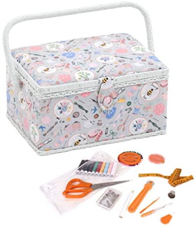 Hobby Gift Esclusiva scatola di immagazzinaggio artigianale pre-riempita con kit da cucito da 94 pezzi incluso, 18,5 x 25,5 x 14,5 cm, fatti in casa