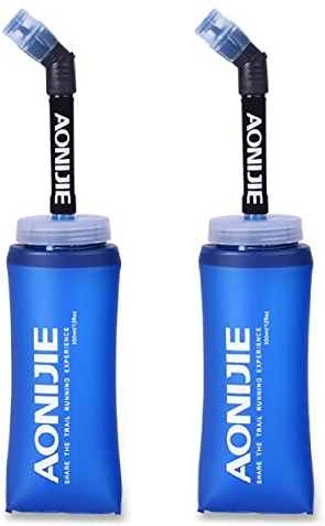 Azarxis Gourde Souple Flasque Running Bidon Sport Pliable Poche Hydratation Flacon Bouteille d'eau pour Randonnée Marathon (350ml avec Paille - 2 Pièces)