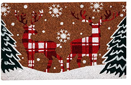 Roseley Christmas Doormat 40 x 60cm Natural Coir Coconut Runners Decorative Welcoming Xmas Mat Home Office Entrance Hallway [Reindeers]