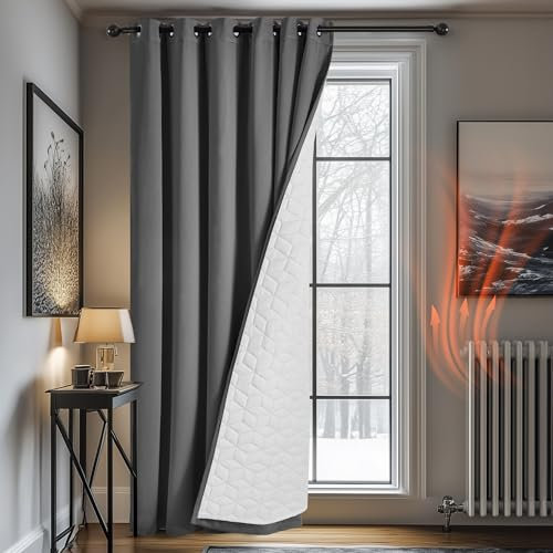 Deconovo Verdunklungsvorhang Vorhang Wärmehaltung Dicke Gardinen Winter Thermo Gardine Thermovorhang Winddicht Raumtrenner gegen Kälte Tür Wärmeisolierend, 280x200(HöhexBreite), Dunkelgrau, 1 Stück