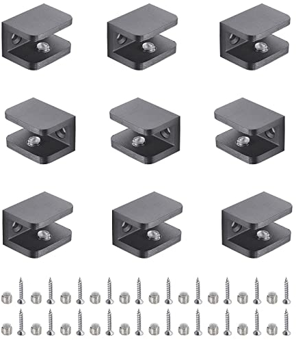 12 Pezzi Morsetto In Vetro Nero, Clip per Vetro Rettangolare, Morsetto In Vetro Nero, Staffe Di Vetro Rettangolari, Staffe Rettangolari Regolabili, per 6-10 mm Superfici Piatte e a Specchio