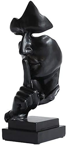 PIGPIGFLY Schweigen ist Gold Statue,Deko Figuren, Deko Wohnzimmer Modern Zum Hinstellen, Abstrakte Skulptur Polyresin, Geschenkidee(Schwarz)