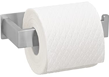 WENKO Turbo-Loc Toilettenpapierhalter Genova Shine, Wandhalter für Toilettenpapier-Rolle, Befestigen ohne Bohren mit Klebepad-System, Halter aus rostfreiem Edelstahl, 15,3 x 4,4 x 7,6 cm, Glänzend