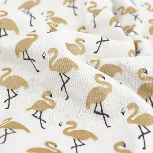 Linnea Baumwollstoff, Motiv: Flamingo, goldfarben