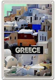 Femer Targa in metallo da viaggio 20 x 30 cm Grecia Grecia Case Vacanze Targa tin Sign
