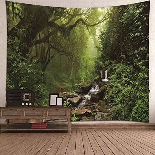 UNZYE Wandbehang Asiatisch Kleines Wandtuch Waldbach Wandteppich Klein Natur Wanddekoration Wohnzimmer Grün Art Deco Wanddecke Schlafzimmer Wohnzimmer 260x240CM