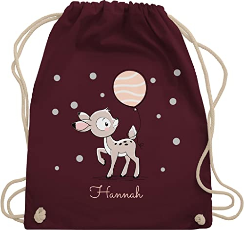 Turnbeutel Rucksack - Tiere - Süßes Reh Rehkitz - Unisize - Bordeauxrot - beutel kindergarten personalisierter stoffbeutel kinder personalisierte geschenke name sportbeutel ersatzsachen