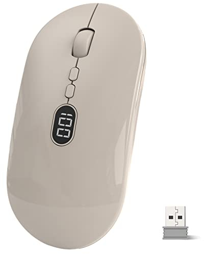 Souris Sans Fil Rechargeable Silence Click Wireless Mouse 2.4G Ultra Mince Souris Ergonomic 1600 DPI avec Récepteur USB & Écran D'affichage De la Batterie pour Ordinateur/Portable/MacBook - MilkTea