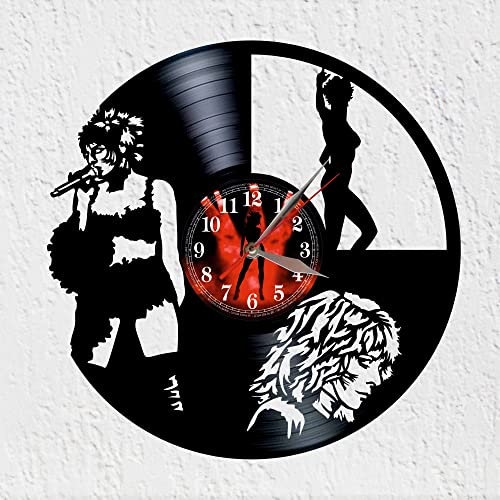 VINY WOODY Königin des französischen Pops, große Uhr, der rote Engel, Wanduhr aus Vinyl, Wanddekoration, Madame Records
