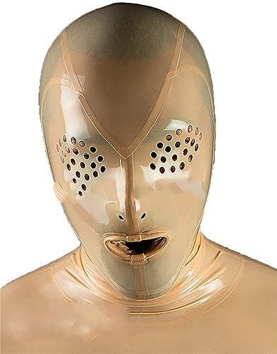 Latex Maske Vollmaske Extrem Bondage Maske Handgefertigt mit Gittergewebe Kopfmaske SM Sklave Fetisch Maske für Maskerade Cosplay BDSM Maske Frauen und Männer Halloween Maske Sexspielzeug,XXL,Flesh