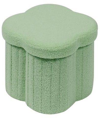 B FSOBEIIALEO Storage Ottoman Cube, Flowers Shaped Ottomans with Storage Foot Stool Footrest for Lving Room, Boucle Ottoman Seat for Dorm Room,Faux Teddy Fur, Green 12.6x12.6x12.6