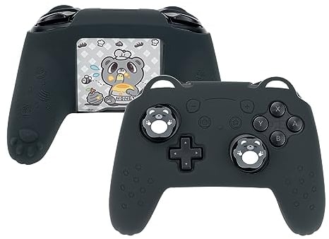GeekShare Entzückendes Bären-Controller-Skin-Set mit 2 Daumengriffkappen und 1 Aufkleber, rutschfeste Silikon-Schutzhülle für Nintendo Switch Pro Controller – Schwarz