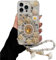 iFiLOVE for iPhone 15 Plus Bling Diamond Case with Flower Strap, 3D Luxury Sparkle Glitter Crystal Rhinestone Pearl Love Rose Wristband Bracelet Case Cover for Girls Women Kids (White)