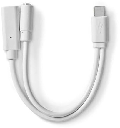 Nedis USB-C™ Adapter - USB 2.0 - USB-C™ Stecker - USB-C™ Buchse / 3.5 mm Buchse - 0.10 m - Rund - Vernickelt - PVC - Weiss - Box