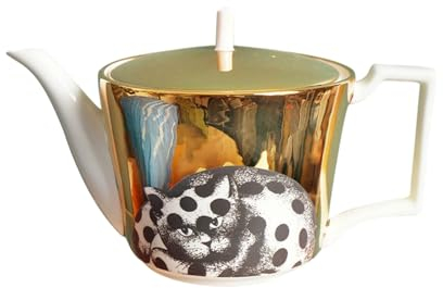 Juego de taza de café y plato de cerámica de estilo italiano, horno de microondas disponible, taza de té floral de oficina, tetera estilo gato, 1 L