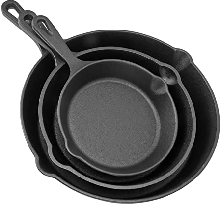 3-teilige Gusseisenpfanne, 15,2 Cm, 20,3 Cm, 25,4 Cm, Gusseisen-Bratpfanne Mit Ausgießer Und Griff, Tiefe Pfanne, Vorgewürzt, Ofenfestes Kochgeschirr, Campingpfanne Für Grill, Herd, Induktion, Drinnen