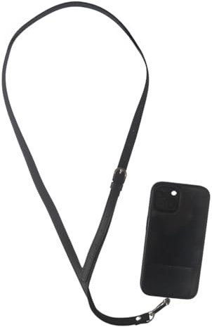 Leather Phone Lanyard with Phone Tether Tab, Adjustable Crossbody Fit, Anti-Loss/Theft, Compatible with Most Smartphones (Black)