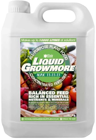 Elixir Garden Liquid Growmore Multi-Purpose Plant & Flower Fertiliser | Concentrated 10 Litre Bottle