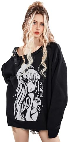 Winx Club Damen-Pullover mit floralem Druck, langärmelig, lässig, Herbst-Sweatshirt, Schwarz, Schwarz, S