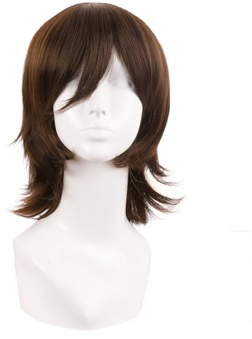 MapofBeauty 14 Zoll/35 cm Kurze Cosplay Anime Perücke Mit Pony Wolf Tail Synthetische Haarfasern für Partys Perücke (Braun)