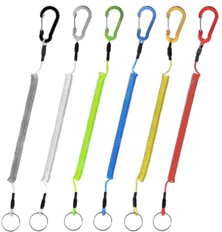 MenYiYDS 6 Pcs Spiral-Schlüsselanhänger, Spiralfeder-Schlüsselanhänger mit Wanderverschluss, einziehbare Schlüsselanhänger, Angel-Lanyards, Sicherheits-Lanyards für Bootfahren, Camping und Jagd