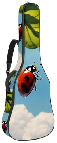 Akustikgitarre Tasche, 40/41/42 Zoll wasserdichte Gigbag Große Schöne Tasche mit Schutzschicht Mehrere Taschen Cute Ladybug, mehrfarbig, 42.9x16.9x4.7 in, Gitarrentasche