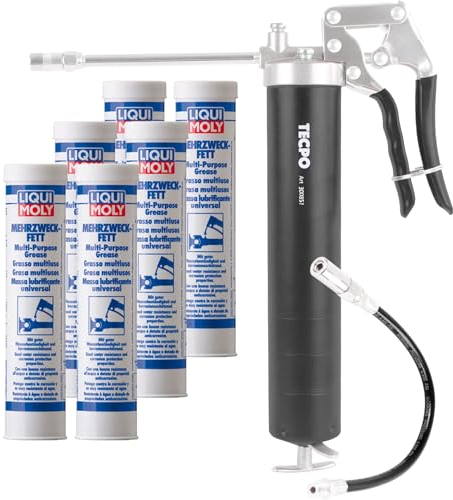 TECPO Einhand-Fettpresse mit Schlauch und Mehrzweckfett Lithiumfett, 6x 400g
