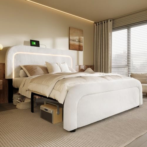 Polsterbett 160x200cm mit USB-Ladestation, LED-Beleuchtung & Stauraum - Moderner Schlafkomfort im eleganten Retro-Look!