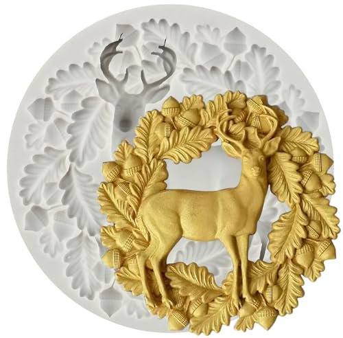 MINFEIDMS Christmas Deer Silicone Mould Holly Leaves Fondant Moulds Pinecone Chocolate Mould for Sugar Cake Decorating Cupcake Topper Gum Paste Candy Polymer Clay