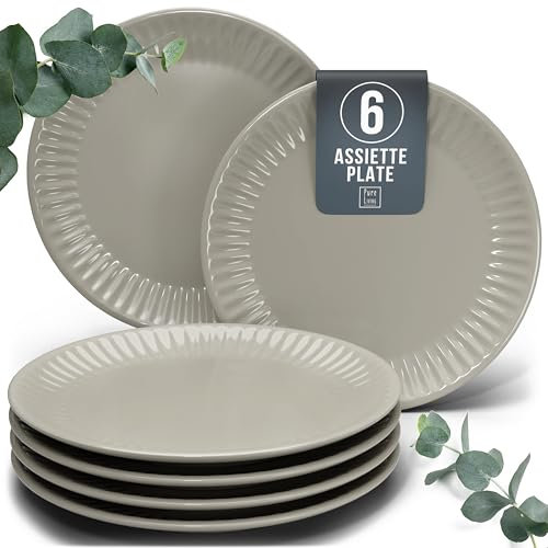 Stoneware Dinnerware Set for 6 - Large Stoneware Plates Hygge Series - Dinner Plates - Dishwasher, Microwave, and Scratch Resistant - in Light Brown