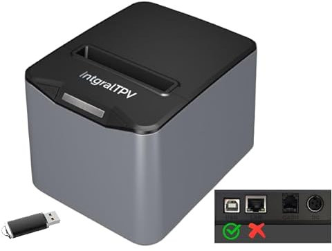 INTGRALTPV-8370 Impresora Térmica de Recibos/Tickets 80mm – Puerto/Conexión: USB, RJ11 – Corte Automático – Windows, Linux, Mac – Rollo Extra y pendrive con Drivers – TPV POS (Gris)