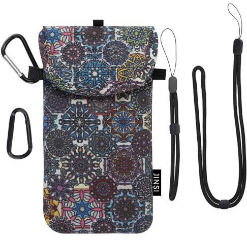 DOB SECHS Phone Sock,Nylon Phone Pouch with x2 Carabiner, Lanyard, and Wrist Strap,for Hiking & Travelling, Fits Phones up to 6.9 Inches, Mandala